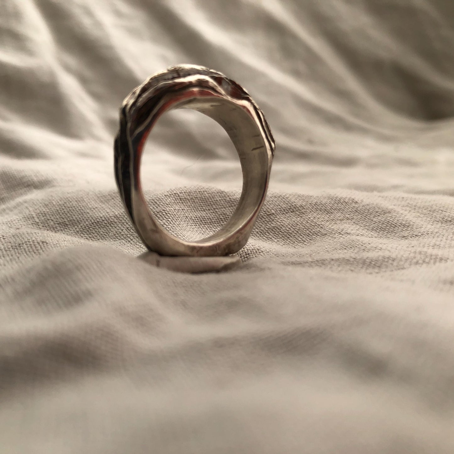 Cedar bark textured ring in argentium sterling silver // Intricate cast ring // Tree bark ring // U.S. size 9