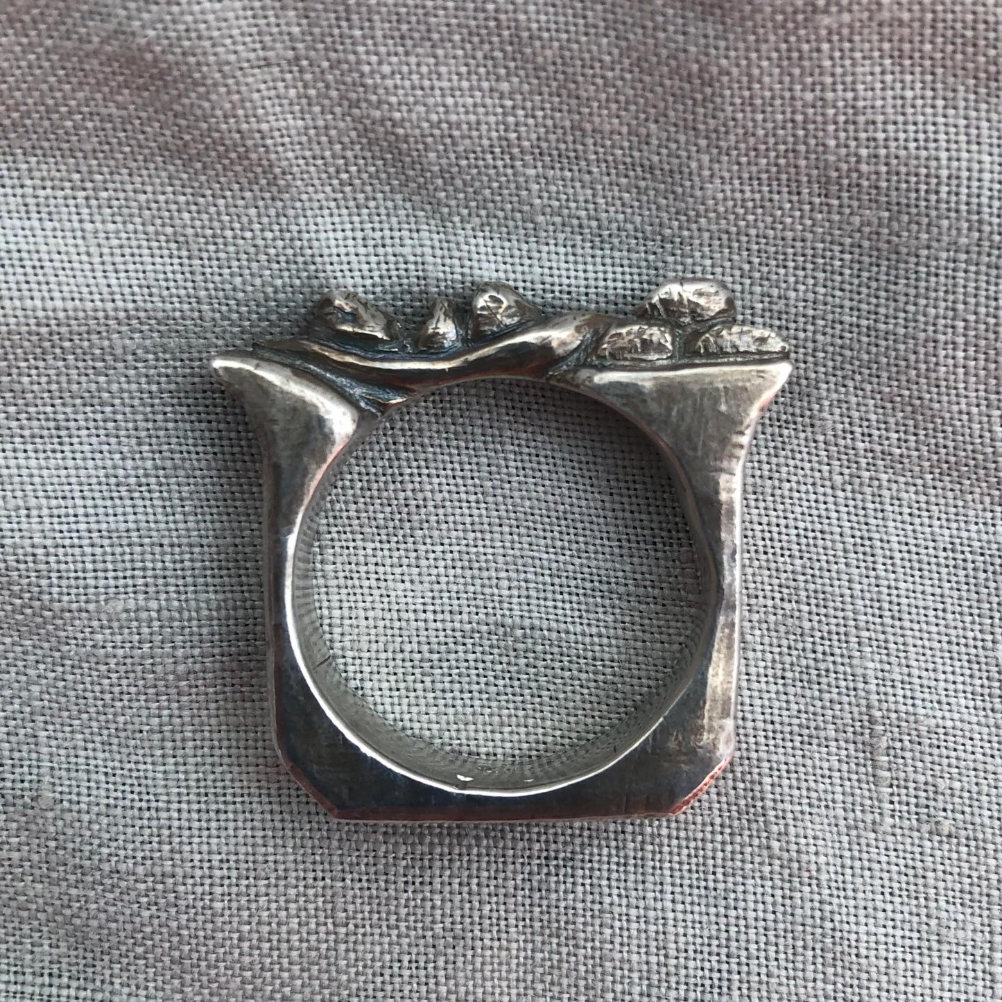 Snake on a rock wall ring in argentium sterling silver // U.S. size 11