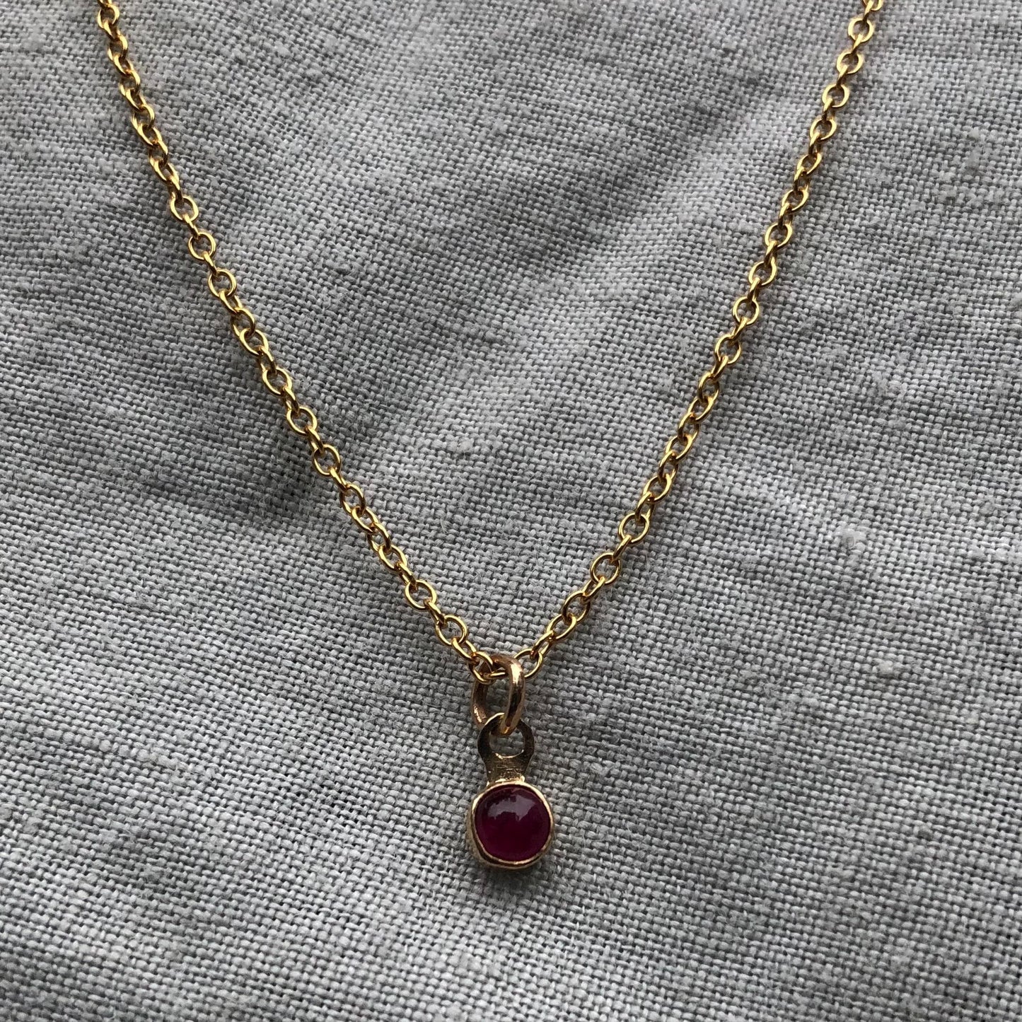 Solid gold ruby cabochon pendant // 14 karat gold ruby pendant // Tiny ruby pendant