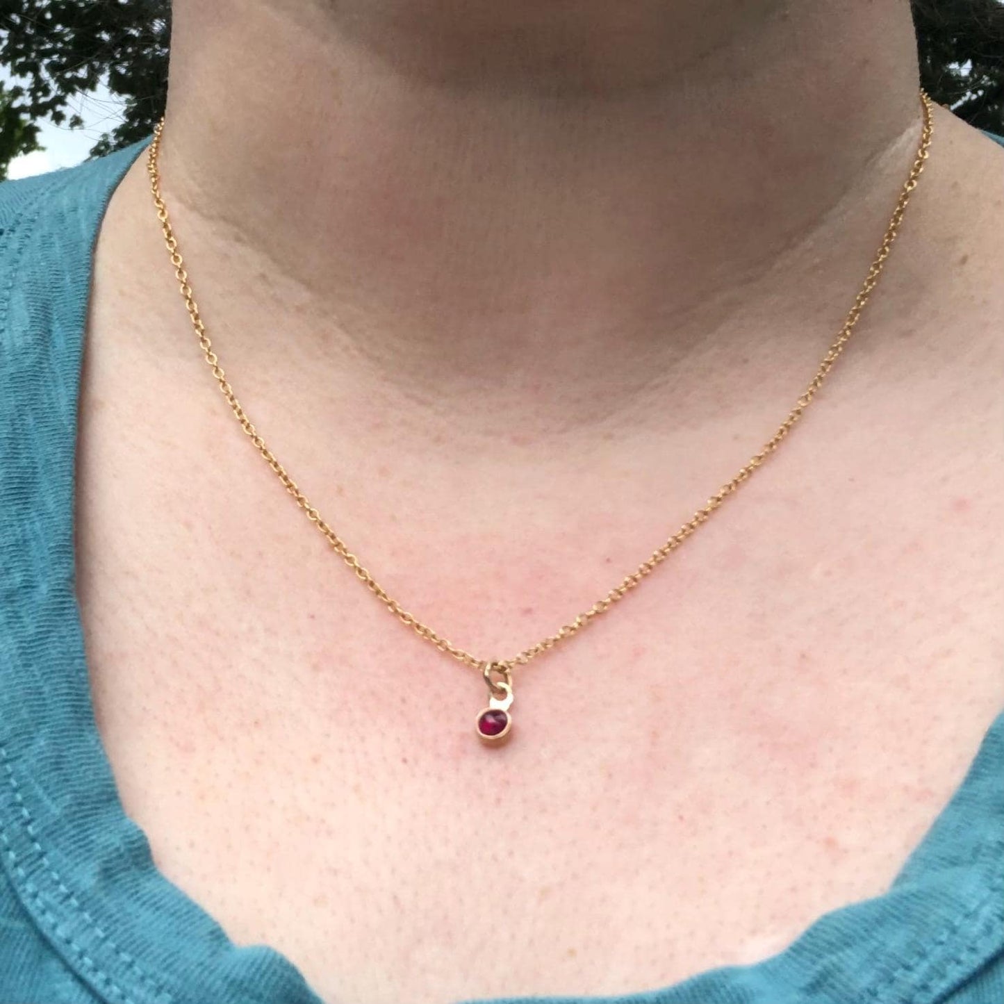 Solid gold ruby cabochon pendant // 14 karat gold ruby pendant // Tiny ruby pendant