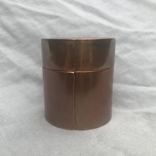 Small copper jar with natural patina // Lidded copper jar with rivets