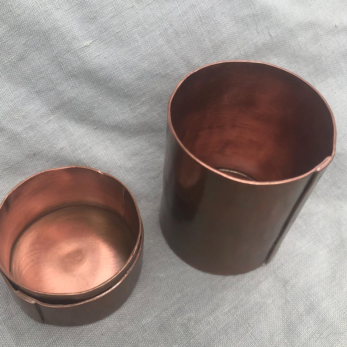 Medium copper jar with natural patina // Lidded copper jar with rivets