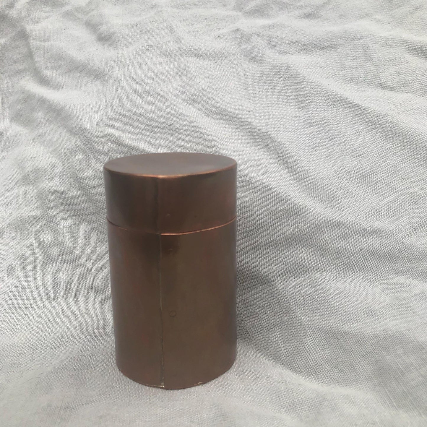 Medium copper jar with natural patina // Lidded copper jar with rivets