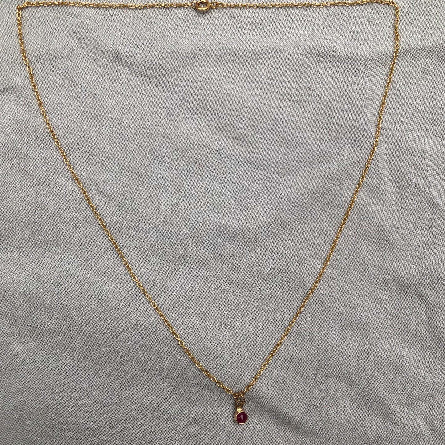 Solid gold ruby cabochon pendant // 14 karat gold ruby pendant // Tiny ruby pendant
