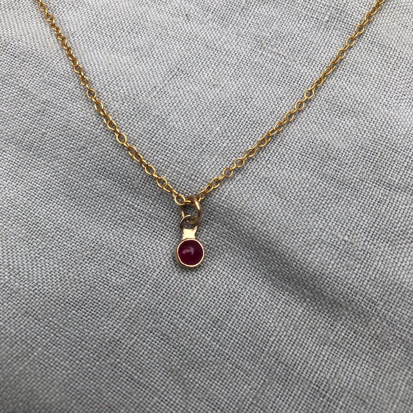 Solid gold ruby cabochon pendant // 14 karat gold ruby pendant // Tiny ruby pendant