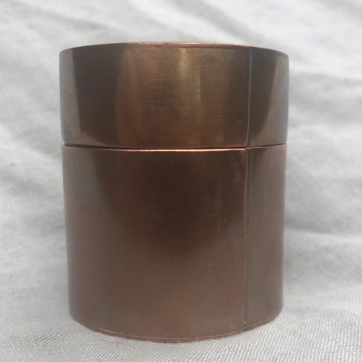 Small copper jar with natural patina // Lidded copper jar with rivets