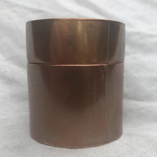 Small copper jar with natural patina // Lidded copper jar with rivets