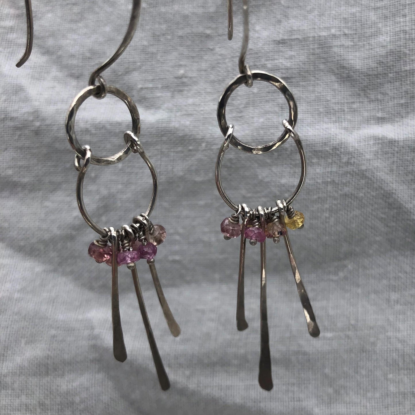 Multicolor sapphire chandelier earrings in argentium sterling silver