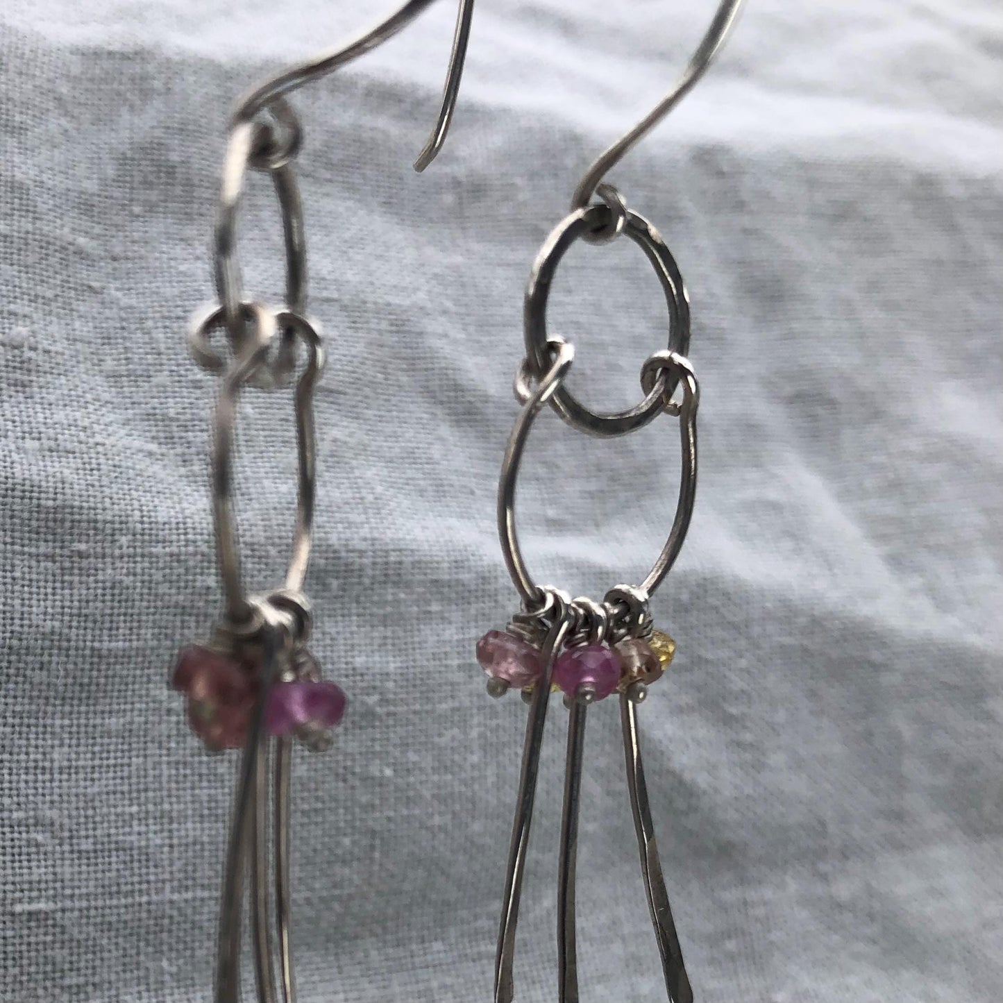 Multicolor sapphire chandelier earrings in argentium sterling silver