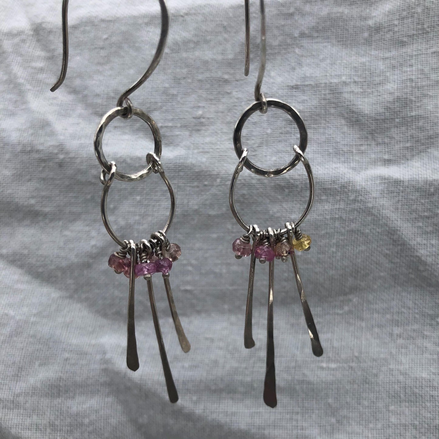Multicolor sapphire chandelier earrings in argentium sterling silver