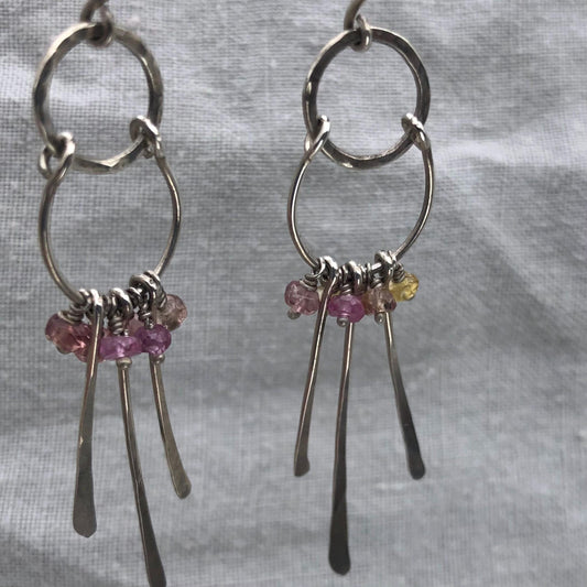 Multicolor sapphire chandelier earrings in argentium sterling silver