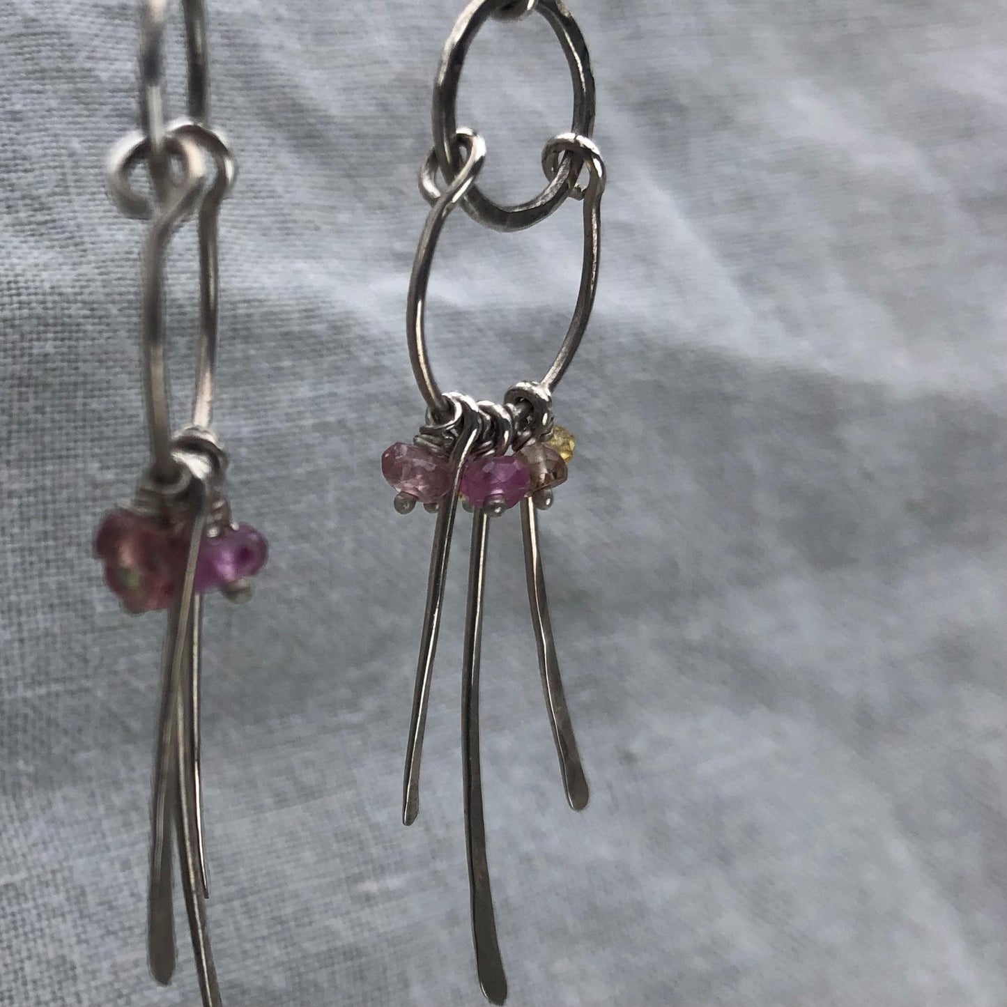 Multicolor sapphire chandelier earrings in argentium sterling silver