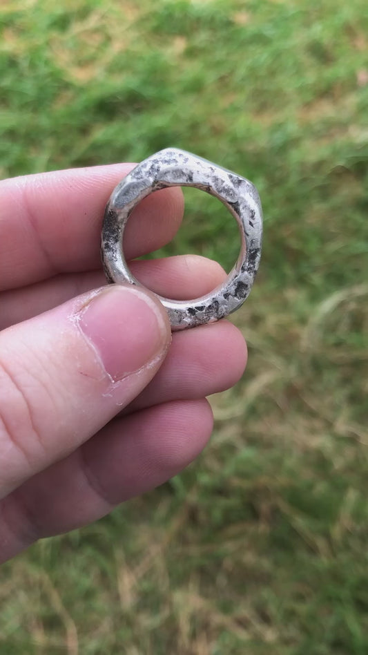 Rough cast signet ring in argentium sterling silver