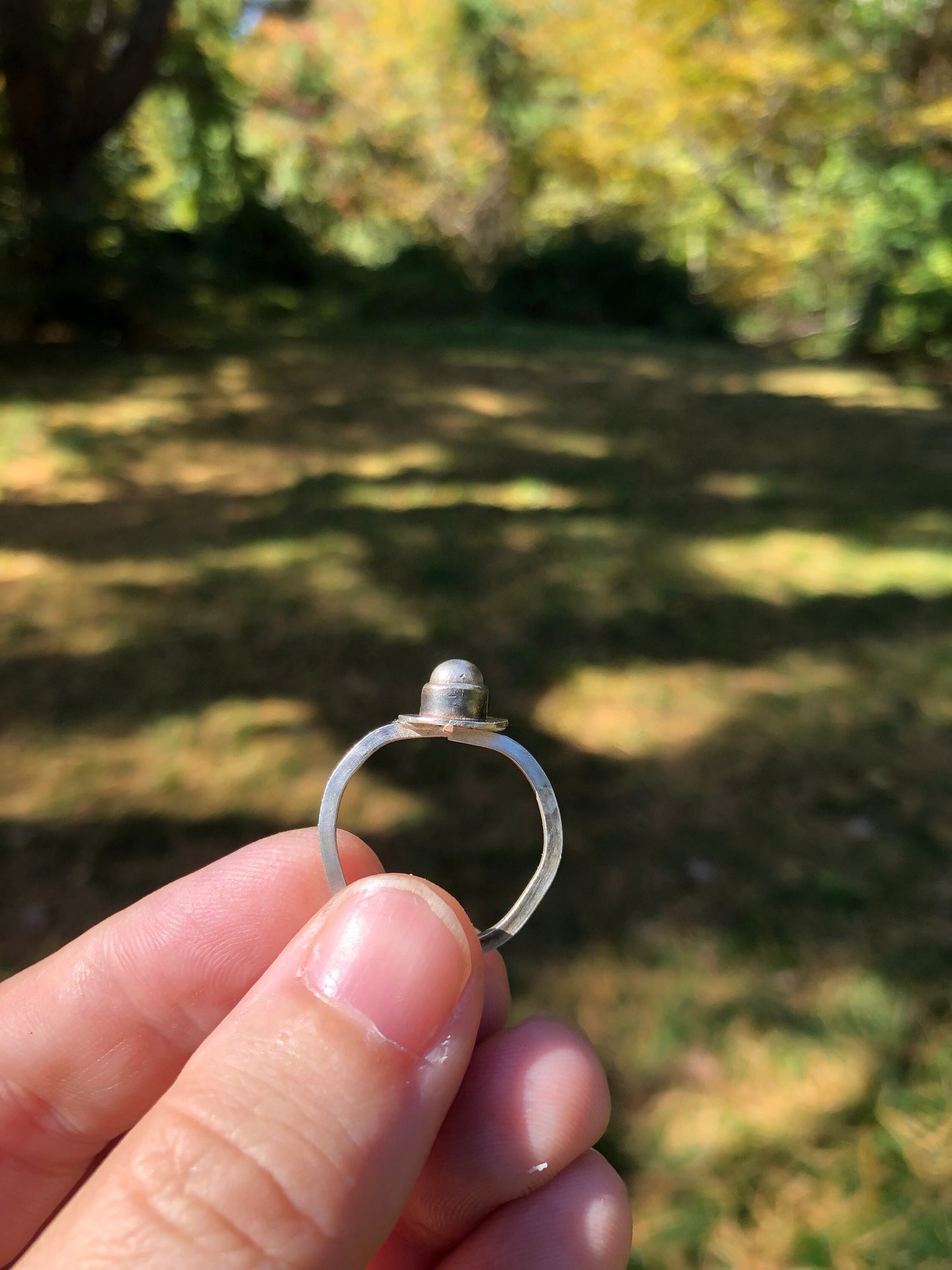 Bezel-set big bubble ring in argentium silver, artisan made