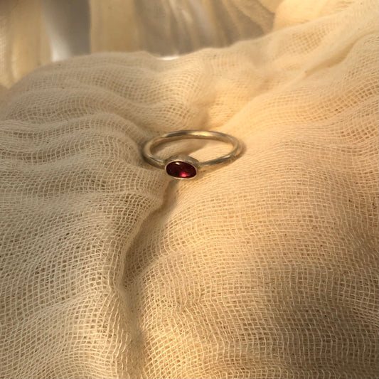Pink spinel ring in argentium sterling silver