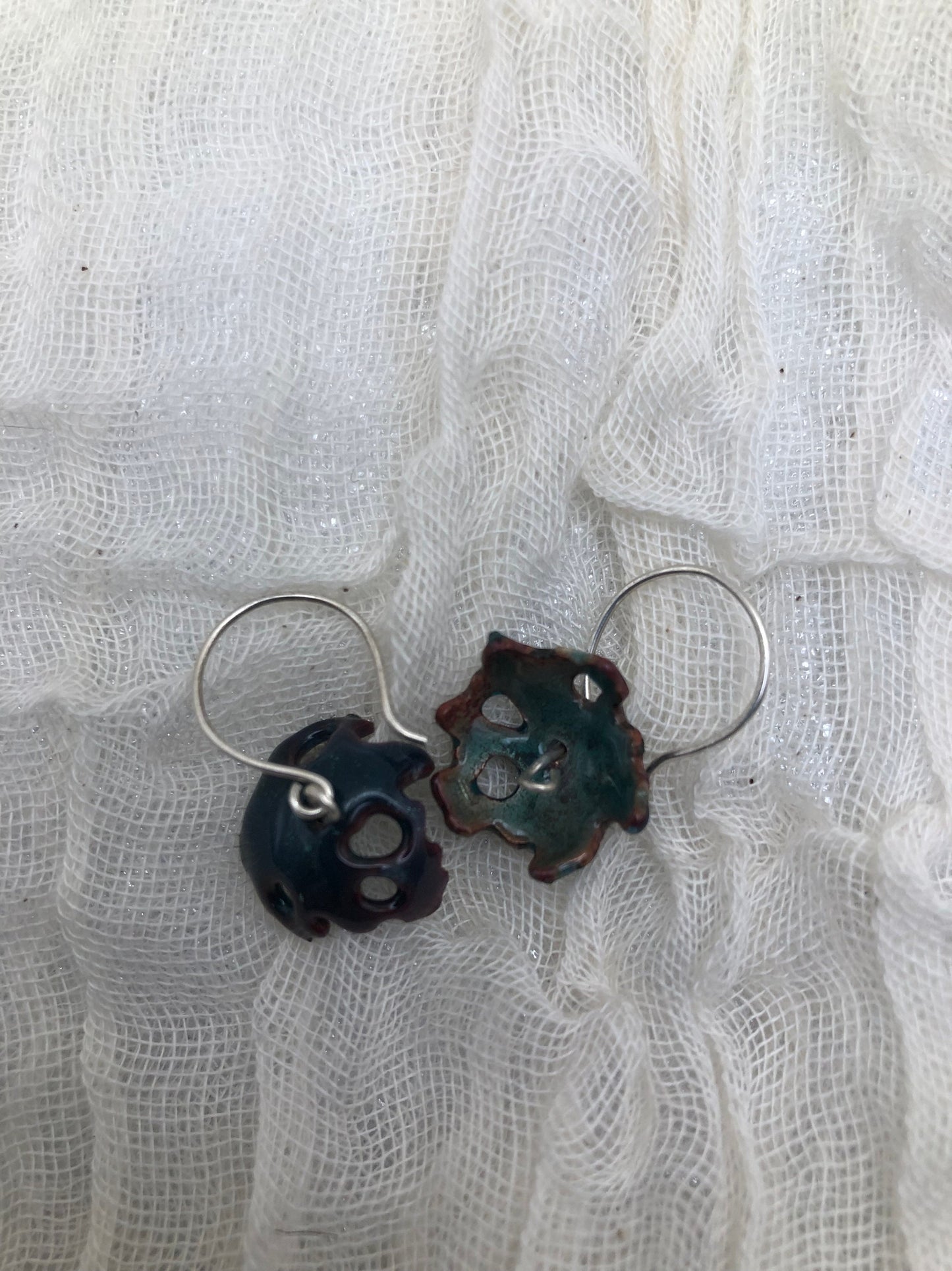 Opalescent green enamel earrings with argentium sterling silver ear wires