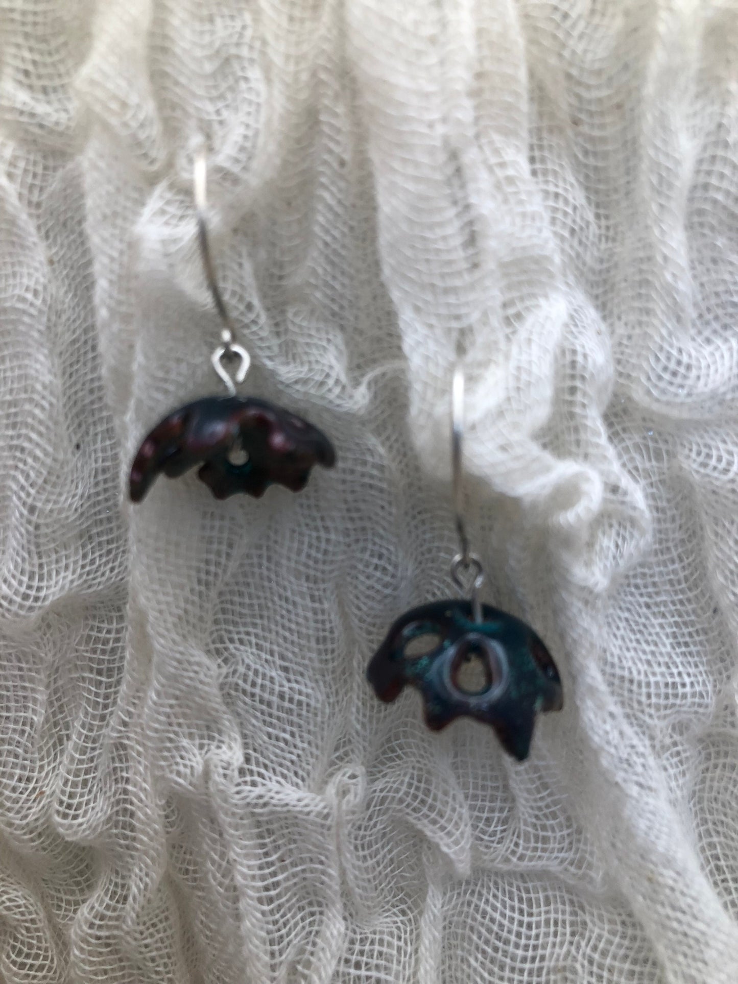 Opalescent green enamel earrings with argentium sterling silver ear wires