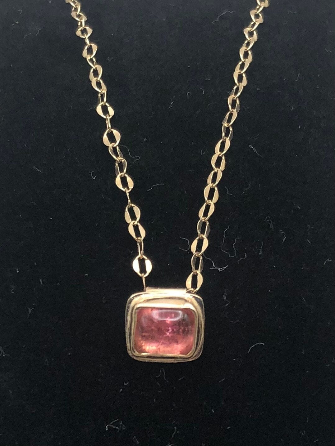 Candy pink tourmaline pendant in solid 14 karat gold