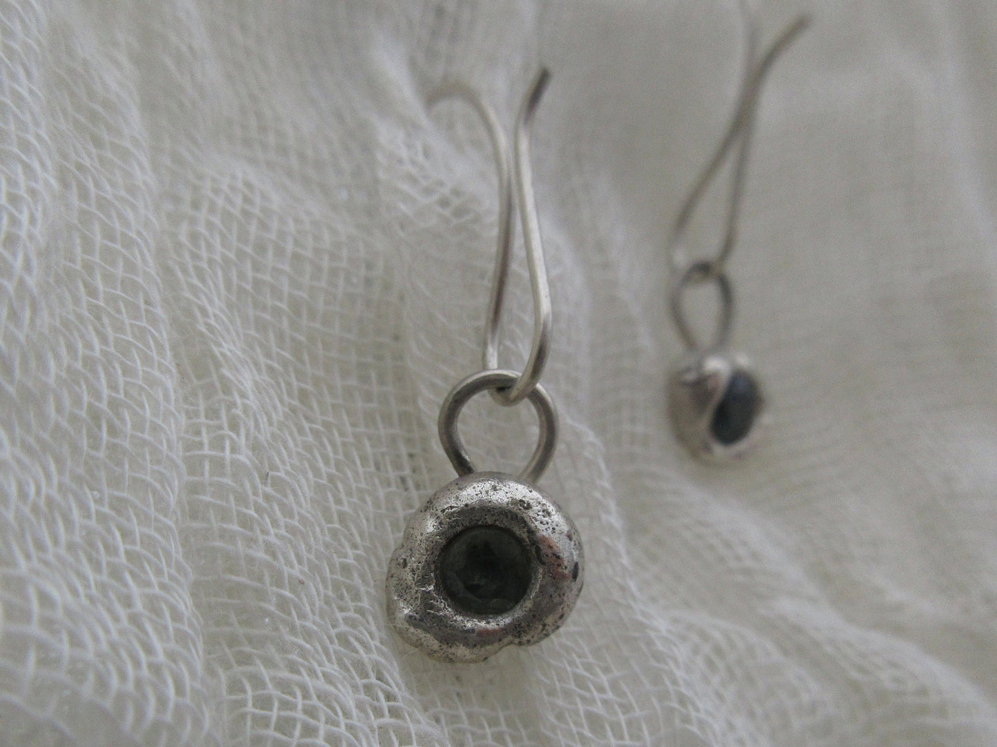 Cast in place sapphire earrings in argentium sterling silver