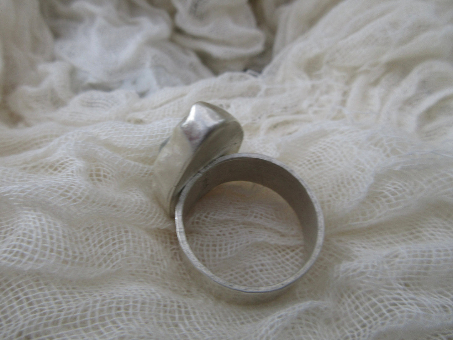 Scalloped Hammonasset sea glass ring in argentium sterling silver and fine silver