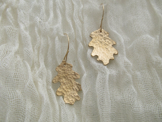 Brass oak leaf earrings with gold-filled ear wires