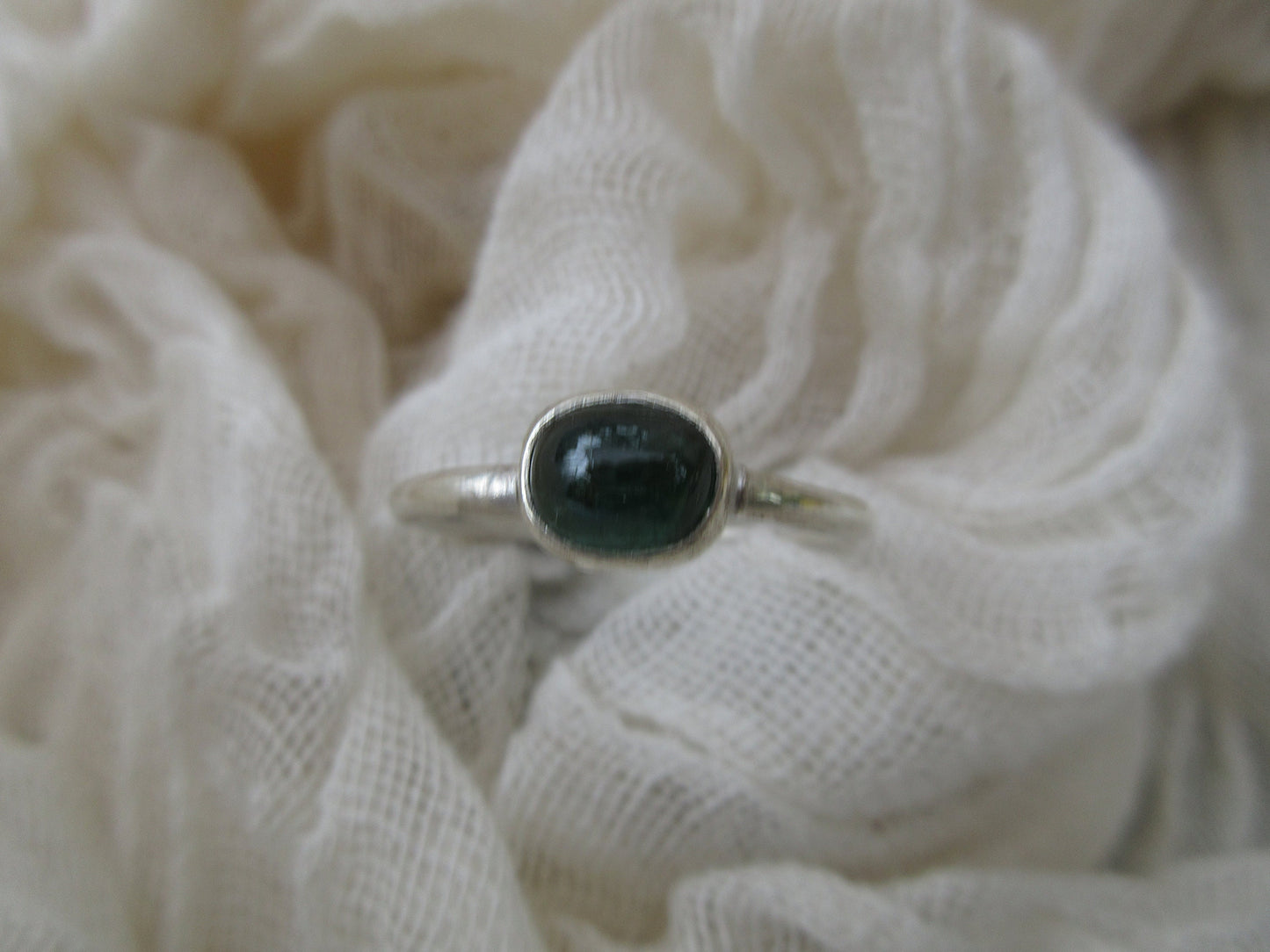 Green tourmaline ring in argentium sterling silver
