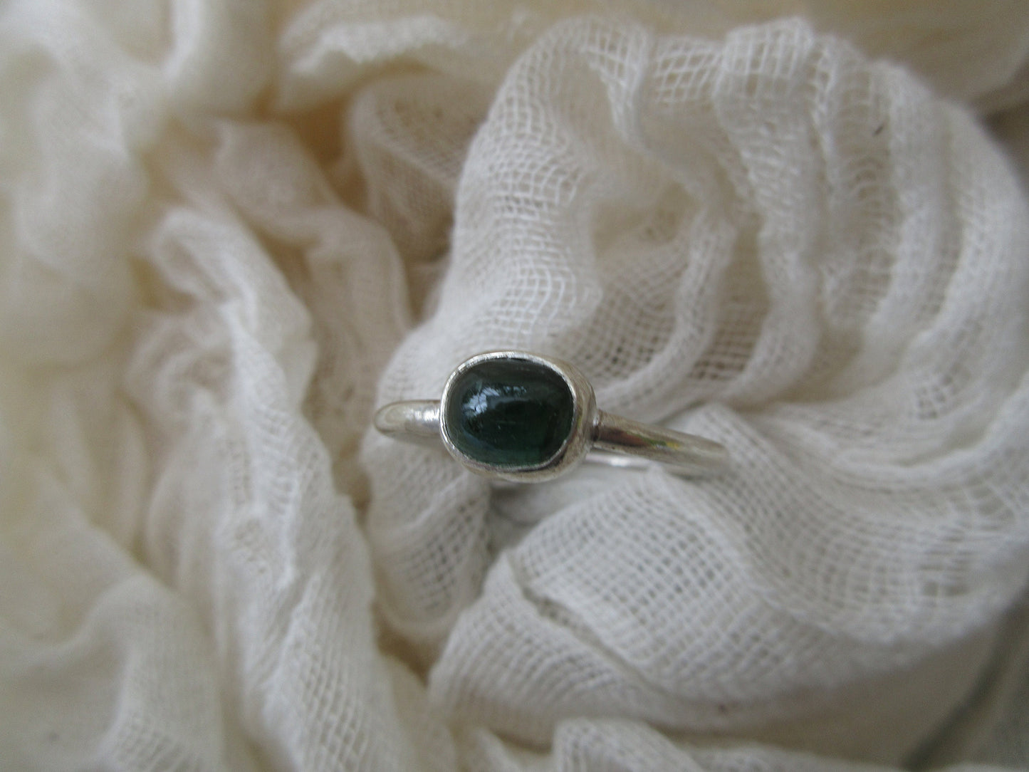 Green tourmaline ring in argentium sterling silver