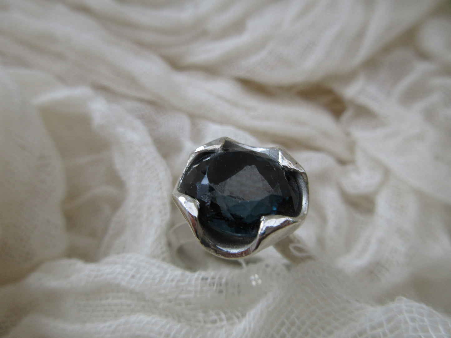 Diva ring in argentium sterling silver with London blue topaz