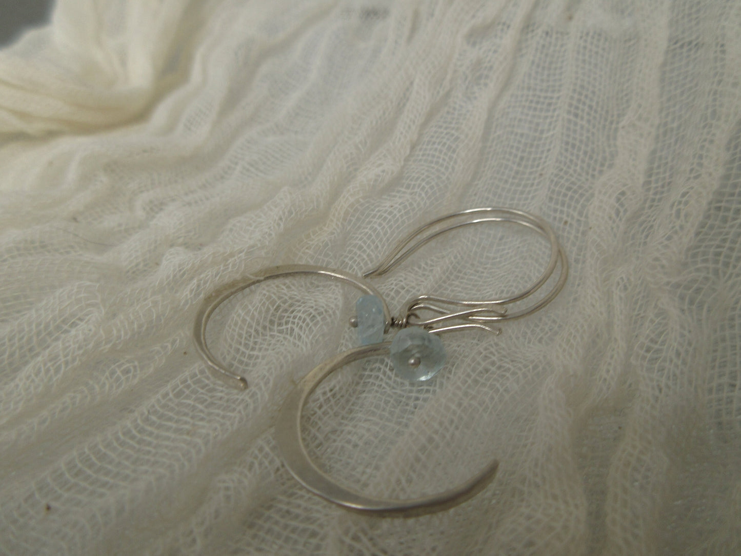 New Moon earrings in aquamarine and argentium sterling silver
