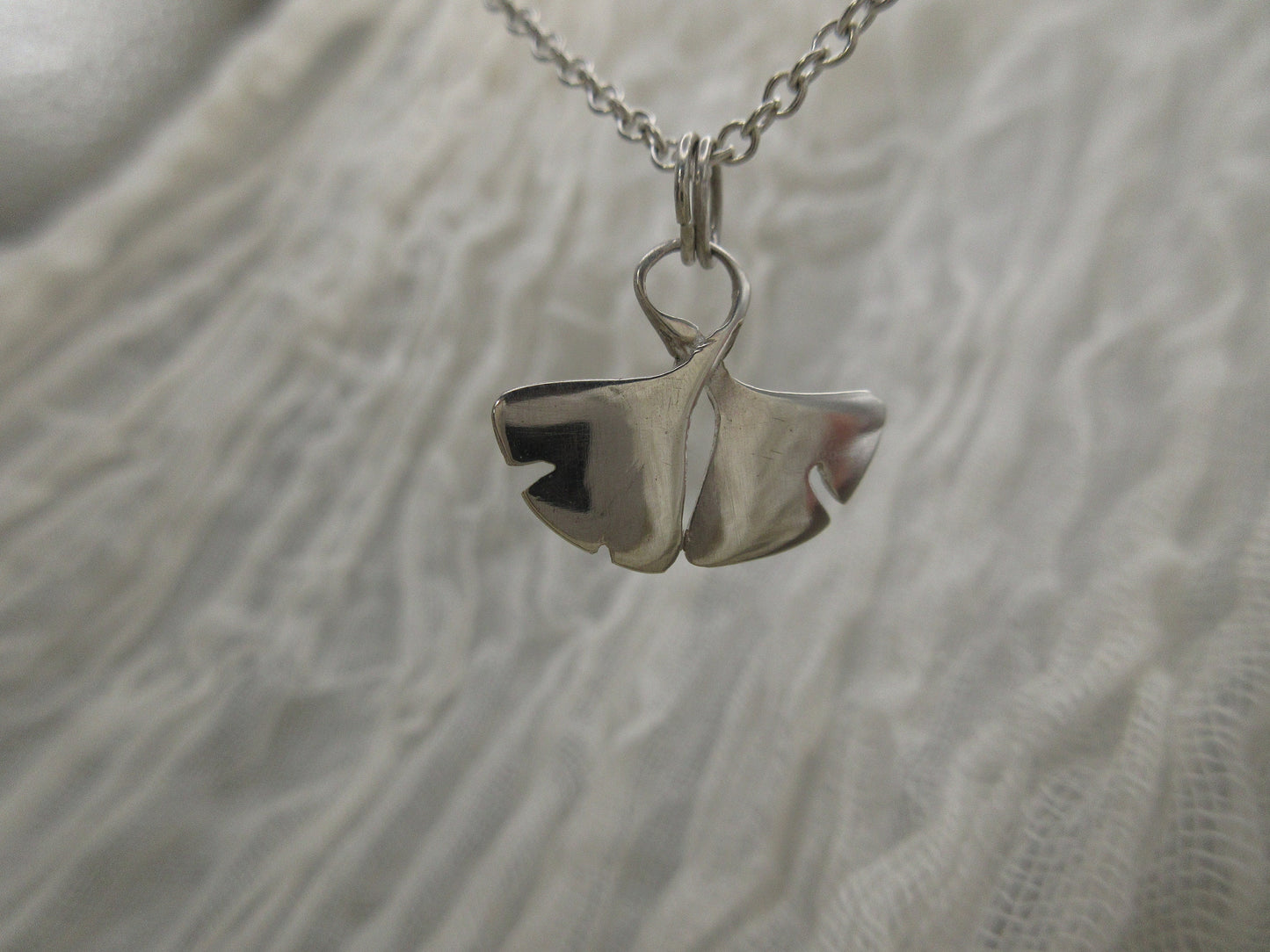 Double ginkgo leaf pendant in argentium sterling silver