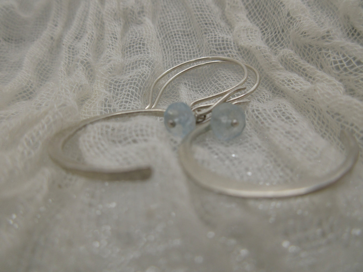 New Moon earrings in aquamarine and argentium sterling silver