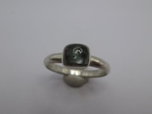 Dark gray tourmaline cabochon ring in argentium sterling silver, size 8 1/2 U.S.
